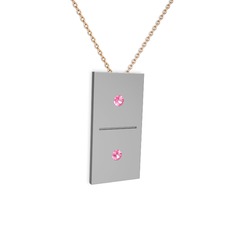 Domino Kolye - Pembe kuvars 8 ayar beyaz altın kolye (40 cm rose altın rolo zincir) #1k144ja