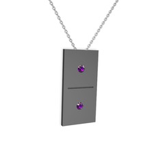 Domino Kolye - Ametist 925 ayar siyah rodyum kaplama gümüş kolye (40 cm gümüş rolo zincir) #1ksao94
