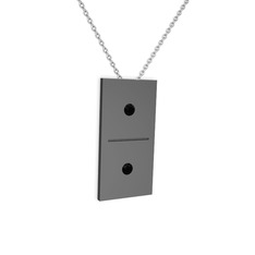 Domino Kolye - Siyah zirkon 925 ayar siyah rodyum kaplama gümüş kolye (40 cm beyaz altın rolo zincir) #1lc5u40
