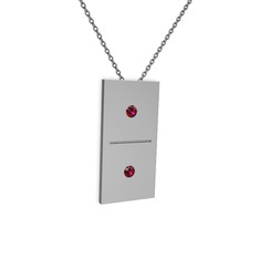Domino Kolye - Rodolit garnet 8 ayar beyaz altın kolye (40 cm gümüş rolo zincir) #1lsrbqr