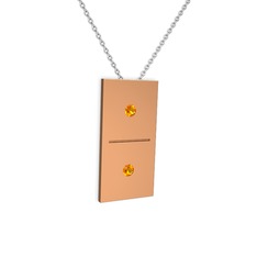 Domino Kolye - Sitrin 925 ayar rose altın kaplama gümüş kolye (40 cm beyaz altın rolo zincir) #1n46vet