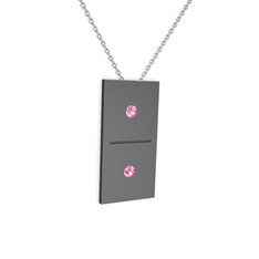 Domino Kolye - Pembe kuvars 925 ayar siyah rodyum kaplama gümüş kolye (40 cm gümüş rolo zincir) #1n6oqzw