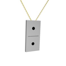 Domino Kolye - Siyah zirkon 8 ayar beyaz altın kolye (40 cm gümüş rolo zincir) #1ousacw