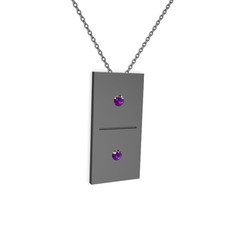 Domino Kolye - Ametist 925 ayar siyah rodyum kaplama gümüş kolye (40 cm gümüş rolo zincir) #1ovnigr