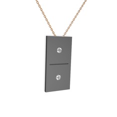 Domino Kolye - Pırlanta 925 ayar siyah rodyum kaplama gümüş kolye (0.12 karat, 40 cm rose altın rolo zincir) #1r62vp6