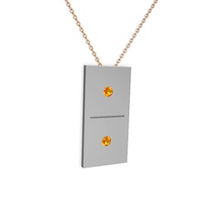 Domino Kolye - Sitrin 14 ayar beyaz altın kolye (40 cm rose altın rolo zincir) #1sxs1f8