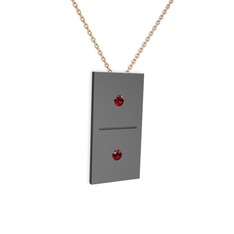 Domino Kolye - Garnet 925 ayar siyah rodyum kaplama gümüş kolye (40 cm rose altın rolo zincir) #1tlddku