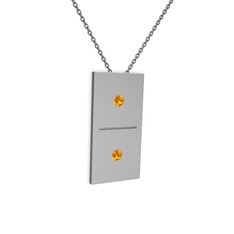 Domino Kolye - Sitrin 14 ayar beyaz altın kolye (40 cm gümüş rolo zincir) #1tvd2y5