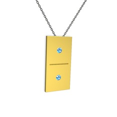 Domino Kolye - Akuamarin 925 ayar altın kaplama gümüş kolye (40 cm gümüş rolo zincir) #1u0mizl