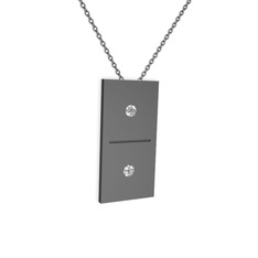 Domino Kolye - Pırlanta 925 ayar siyah rodyum kaplama gümüş kolye (0.12 karat, 40 cm gümüş rolo zincir) #1u6gx9k