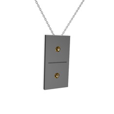 Domino Kolye - Dumanlı kuvars 925 ayar siyah rodyum kaplama gümüş kolye (40 cm beyaz altın rolo zincir) #1vsqotw