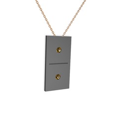 Domino Kolye - Dumanlı kuvars 925 ayar siyah rodyum kaplama gümüş kolye (40 cm rose altın rolo zincir) #1w23c4d