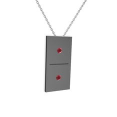 Domino Kolye - Kök yakut 925 ayar siyah rodyum kaplama gümüş kolye (40 cm beyaz altın rolo zincir) #1w8gnxl