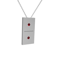 Domino Kolye - Garnet 14 ayar beyaz altın kolye (40 cm beyaz altın rolo zincir) #1wkadtv