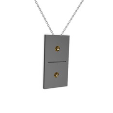 Domino Kolye - Dumanlı kuvars 925 ayar siyah rodyum kaplama gümüş kolye (40 cm beyaz altın rolo zincir) #1ygi2an