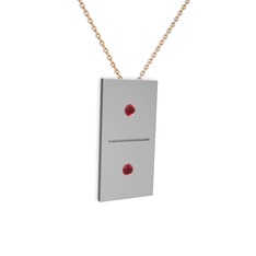 Domino Kolye - Kök yakut 8 ayar beyaz altın kolye (40 cm rose altın rolo zincir) #1ylgu8l