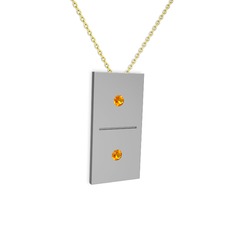 Domino Kolye - Sitrin 18 ayar beyaz altın kolye (40 cm gümüş rolo zincir) #1yt627t