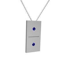 Domino Kolye - Lab safir 18 ayar beyaz altın kolye (40 cm beyaz altın rolo zincir) #3bntsh