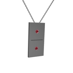 Domino Kolye - Kök yakut 925 ayar siyah rodyum kaplama gümüş kolye (40 cm gümüş rolo zincir) #5vzzbn