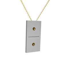 Domino Kolye - Dumanlı kuvars 18 ayar beyaz altın kolye (40 cm altın rolo zincir) #798252