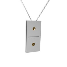 Domino Kolye - Dumanlı kuvars 14 ayar beyaz altın kolye (40 cm beyaz altın rolo zincir) #8sq33l
