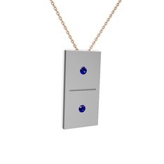Domino Kolye - Lab safir 14 ayar beyaz altın kolye (40 cm rose altın rolo zincir) #9yb26y