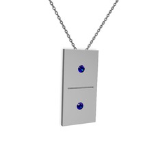 Domino Kolye - Lab safir 925 ayar gümüş kolye (40 cm gümüş rolo zincir) #avweyt