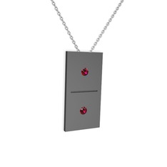 Domino Kolye - Rodolit garnet 925 ayar siyah rodyum kaplama gümüş kolye (40 cm gümüş rolo zincir) #c4kd7j
