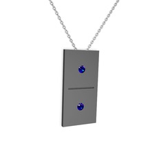 Domino Kolye - Lab safir 925 ayar siyah rodyum kaplama gümüş kolye (40 cm beyaz altın rolo zincir) #dmah70