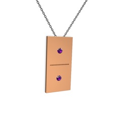 Ametist 14 ayar rose altın kolye (40 cm gümüş rolo zincir)