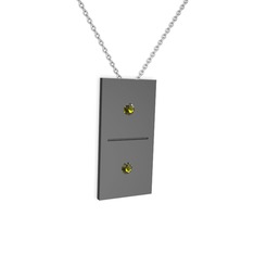 Domino Kolye - Peridot 925 ayar siyah rodyum kaplama gümüş kolye (40 cm beyaz altın rolo zincir) #eqh3d7