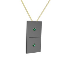 Domino Kolye - Yeşil kuvars 925 ayar siyah rodyum kaplama gümüş kolye (40 cm altın rolo zincir) #g4o4ix