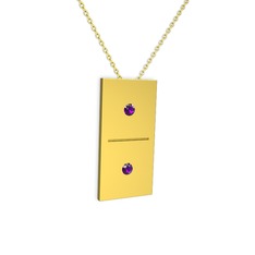 Domino Kolye - Ametist 925 ayar altın kaplama gümüş kolye (40 cm altın rolo zincir) #g6794p