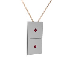 Domino Kolye - Rodolit garnet 18 ayar beyaz altın kolye (40 cm rose altın rolo zincir) #gy5qob