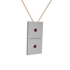 Domino Kolye - Rodolit garnet 14 ayar beyaz altın kolye (40 cm rose altın rolo zincir) #h6ohjj