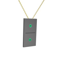 Domino Kolye - Kök zümrüt 925 ayar siyah rodyum kaplama gümüş kolye (40 cm gümüş rolo zincir) #hs1b8l
