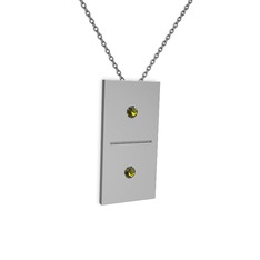 Domino Kolye - Peridot 8 ayar beyaz altın kolye (40 cm gümüş rolo zincir) #hswl0u