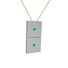 Domino Kolye - Kök zümrüt 18 ayar beyaz altın kolye (40 cm gümüş rolo zincir) #jgf9i3