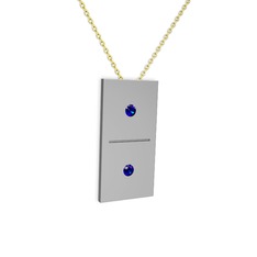 Domino Kolye - Lab safir 8 ayar beyaz altın kolye (40 cm altın rolo zincir) #kdmjrv