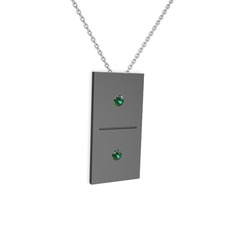 Domino Kolye - Yeşil kuvars 925 ayar siyah rodyum kaplama gümüş kolye (40 cm beyaz altın rolo zincir) #len62n
