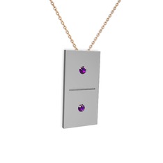Domino Kolye - Ametist 925 ayar gümüş kolye (40 cm rose altın rolo zincir) #lokw56