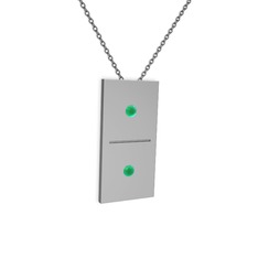 Domino Kolye - Kök zümrüt 14 ayar beyaz altın kolye (40 cm gümüş rolo zincir) #ne0qbz