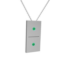 Domino Kolye - Kök zümrüt 8 ayar beyaz altın kolye (40 cm beyaz altın rolo zincir) #nu0sf9