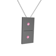 Pembe kuvars 925 ayar siyah rodyum kaplama gümüş kolye (40 cm beyaz altın rolo zincir)