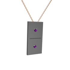 Domino Kolye - Ametist 925 ayar siyah rodyum kaplama gümüş kolye (40 cm rose altın rolo zincir) #oubbwy