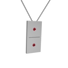 Domino Kolye - Kök yakut 14 ayar beyaz altın kolye (40 cm gümüş rolo zincir) #r37s4c