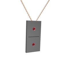 Domino Kolye - Kök yakut 925 ayar siyah rodyum kaplama gümüş kolye (40 cm gümüş rolo zincir) #r9btol