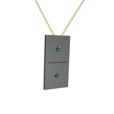 Domino Kolye - Yeşil kuvars 925 ayar siyah rodyum kaplama gümüş kolye (40 cm altın rolo zincir) #re8u9v