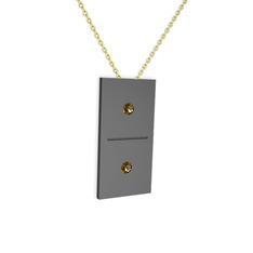 Domino Kolye - Dumanlı kuvars 925 ayar siyah rodyum kaplama gümüş kolye (40 cm altın rolo zincir) #rzvag5