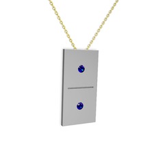 Domino Kolye - Lab safir 8 ayar beyaz altın kolye (40 cm altın rolo zincir) #s2t2zm